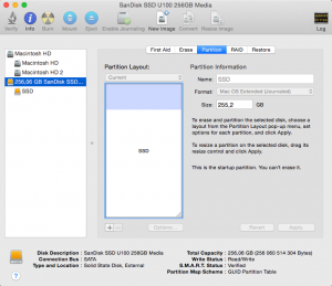 Форматирование внешнего диска для установки Mac OS X.